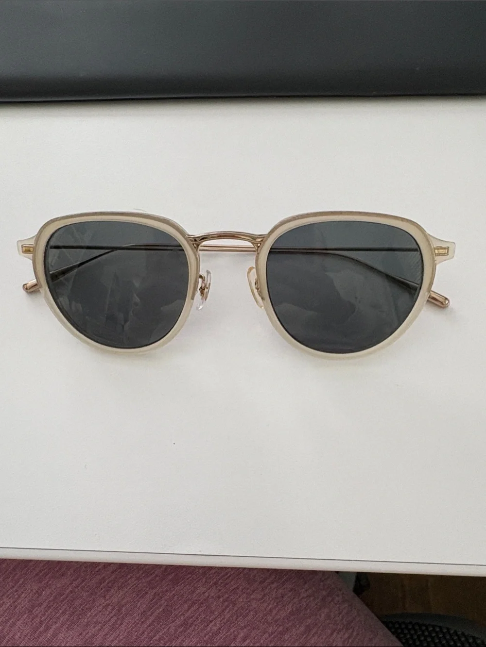 Eyevan Starburst ivory white sunglasses with custom grey lenses